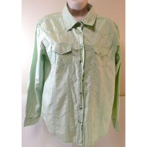 Back In The Saddle Long Sleeve Pearl Snap Western Shirt mint green cowgirl sz M